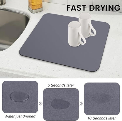 WISELIFE Dish Drying Mat Super Absorbent Drying Mat Large Dish Drying Mats for Kitchen Counter Easy Clean Dish Mat Kitchen Drying Mat15"x 18" Classic Grey
