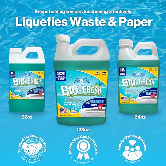 Walex Bio-Fresh Liquid Enzyme Holding Tank Treatment for RV, Camper & Marine - Black Water Tank Deodorizer, Liquifies Waste & Toilet Paper, Septic Tank Safe, Biocide-Free, Ocean Mist, 64oz