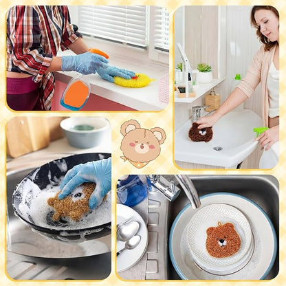 Kenning 16 Pcs Dish Scrubber Non Scratch Dish Washing Scrubbers Reusable Household Cleaning Kitchen Tools for Dishwashing Washing Dishes Cookware Tubs Sinks (Animal)