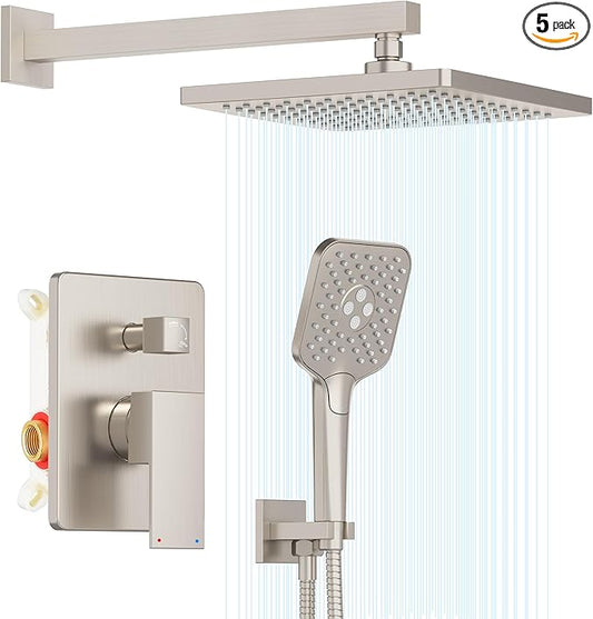 Gabrylly Shower System, Wall Mounted Shower Faucets Sets Complete for Bathroom with High Pressure 10" Rain Shower head and 3-Setting Handheld Shower Head Set, 2 Way Shower Valve Kit, Brushed Nickel