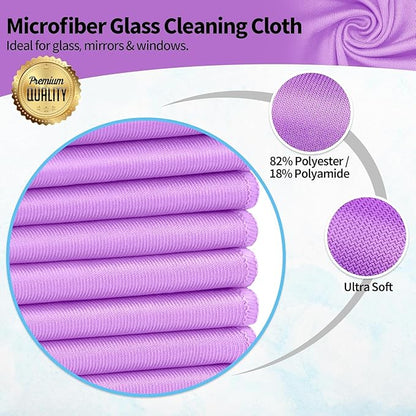 HOMERHYME Microfiber Cleaning Cloth - 6 Pack Glasses Cleaning Cloth, 16" x 14" Window Cleaning Rags, Streak Free Lint Free Polishing Cloths Wipes for Eye Glass, Stainless Steel, Windshield, Purple