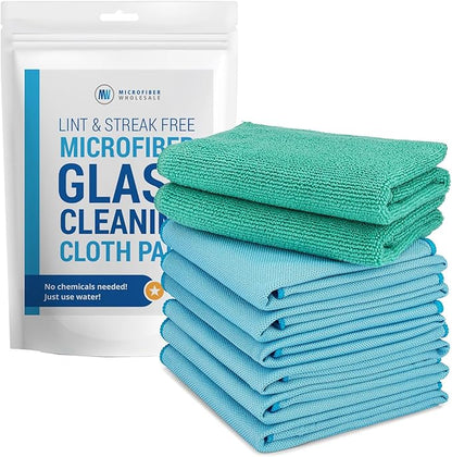 Claro 2 Step Glass Cleaning Cloth 8-Pack – Green Wet & Blue Dry Microfiber Towels Cleaning for Windows, Mirrors & Glass - Streak and Lint Free Cloth for Home, TV, Shower - Machine Washable