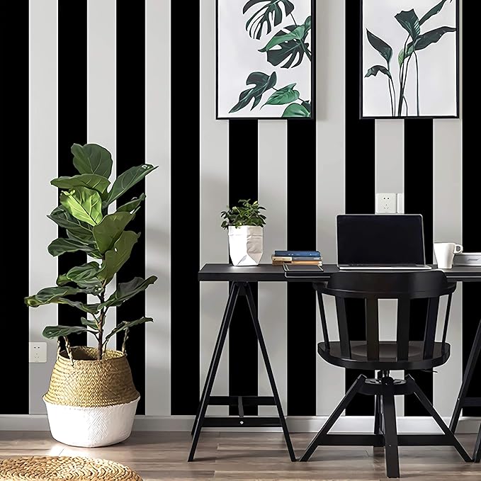 Guvana 197"x17.7" Black and White Stripe Contact Paper Peel and Stick Wallpaper Self-Adhesive Wallpaper Removable Contact Paper Modern for Living Room Bedroom Countertop Shelf Drawer Decor