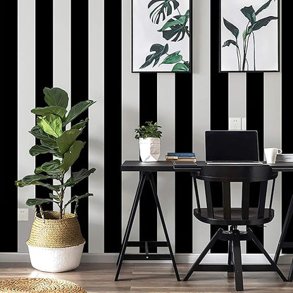 Guvana 197"x17.7" Black and White Stripe Contact Paper Peel and Stick Wallpaper Self-Adhesive Wallpaper Removable Contact Paper Modern for Living Room Bedroom Countertop Shelf Drawer Decor