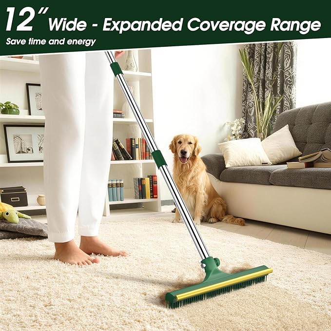 Carpet Rake for Pet Hair Removal, 60’’ Dual-Side Pet Hair Removal Tool with Adjustable Handle, 3 in 1 Reusable Lint Remover Dog Cat Fur Remover Broom for Rugs, Mats, Beds, Stairs, Couch