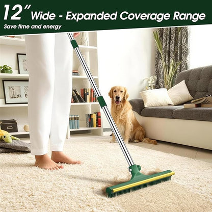 Carpet Rake for Pet Hair Removal, 60’’ Dual-Side Pet Hair Removal Tool with Adjustable Handle, 3 in 1 Reusable Lint Remover Dog Cat Fur Remover Broom for Rugs, Mats, Beds, Stairs, Couch