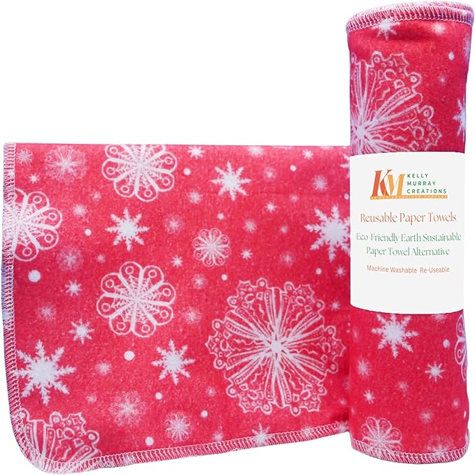 Pack of 10 Reusable Paper Towels | 10x10 Inch Cotton Towels | Kitchen Utensils Print | Eco Friendly, Washable, Quick Drying | Sustainable Cleaning Cloths | Holiday