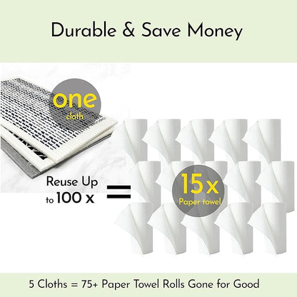 Long 5‑Pack Swedish Dishcloths – Reusable, Cellulose Sponge Dish Cloths for Washing Dishes, Paper Towel Replacement, Plastic-Free Packaging, Super Absorbent