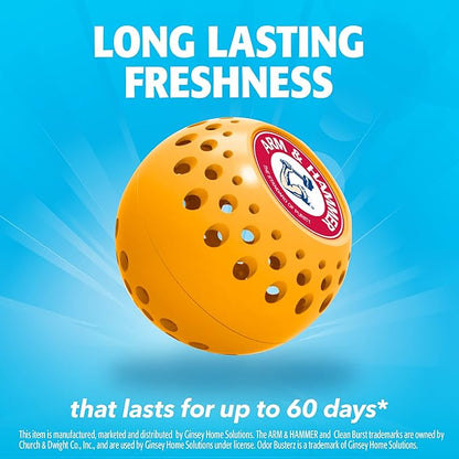 Arm & Hammer OdorBusterz® Odor Eliminator Balls, Clean Burst, 6 Count – Baking Soda Odor Control for Closets, Drawers, Hampers & Small Spaces
