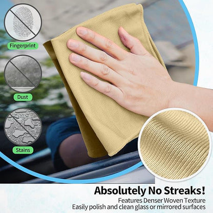 HOMERHYME Microfiber Cleaning Cloth - 10 Pack Glasses Cleaning Cloth, 16" x 14" Window Cleaning Rags, Streak Free Lint Free Polishing Cloths Wipes for Eye Glass, Stainless Steel, Windshield, Beige