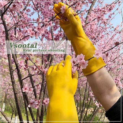 8 Pairs Reusable Household Cleaning Gloves, Rubber Kitchen Dishwashing Gloves,Extra Thickness, Long Sleeves, for Washing Dishes, Pet Care(Medium, Yellow)