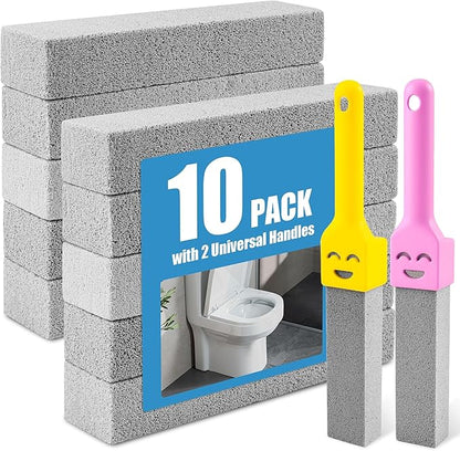 10 Pack Pumice Stone with 2 Handles, Toilet Bowl Cleaner Ring Remover, Pumice Stone for Toilet Cleaning, Bathtub, Grill, Pool, Sinks, Stove Grates - Reusable Scouring Stones Cleaner