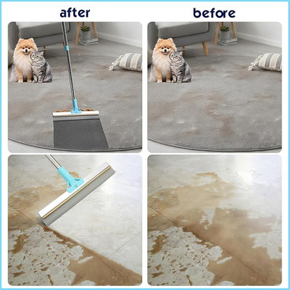Carpet Rake for Pet Hair Removel, 3 in 1 TPU and Copper Rake Teeth, 54" Adjustable Long Handle Carpet Rake, Reusable Pet Hair Remover for Rugs, Mats, Stairs with Pet Hairs Removal Glove, 2 Hooks