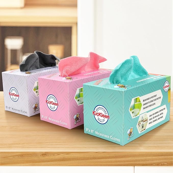 Microfiber Cleaning Cloth, Lint-Free Shop Towels Reusable, Bulk Rags in a Box for Home, Kitchen and Car, 8 Inch x 8 Inch,40 Pack with Box (Pink)