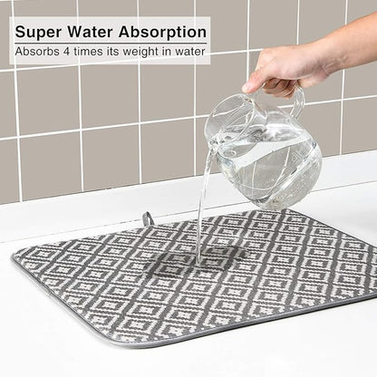 Dish Drying Mat for Kitchen 2 Pack, Ultra Absorbent Microfiber Dishes Drainer Mats by Subekyu,19.2 by 15.8 Inch(Rhombus)