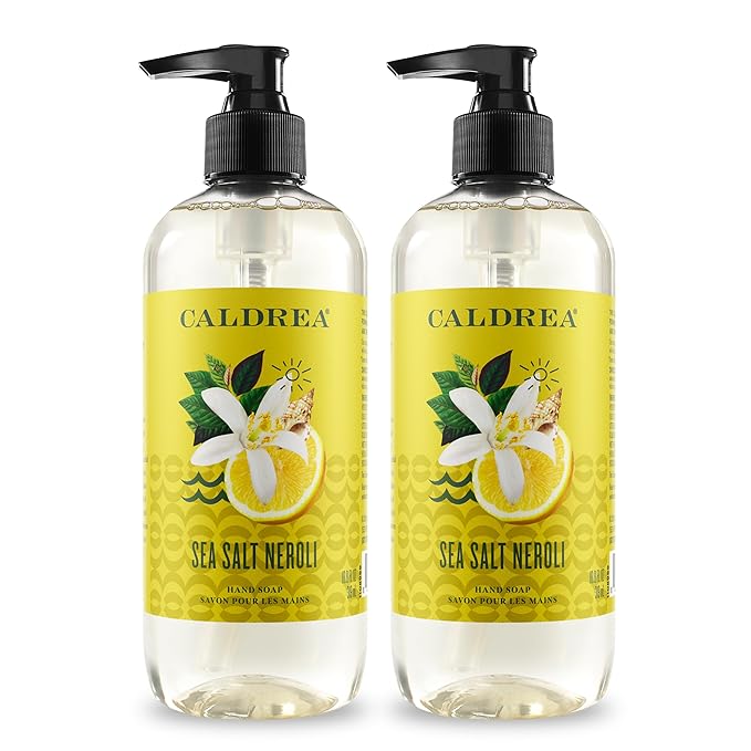 Caldrea Hand Wash Soap, Aloe Vera Gel, Olive Oil and Essential Oils to Cleanse and Condition, Sea Salt Neroli, 10.8 oz, 2 Pack
