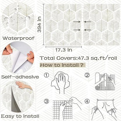 Modern Peel and Stick Wallpaper 17.3''×393'' Self Adhesive Wallpaper Boho Contact Paper Beige and White Geometric Wall Paper Removable Decorative Wallpapers for Bedroom Bathroom Cabinets Decor Vinyl