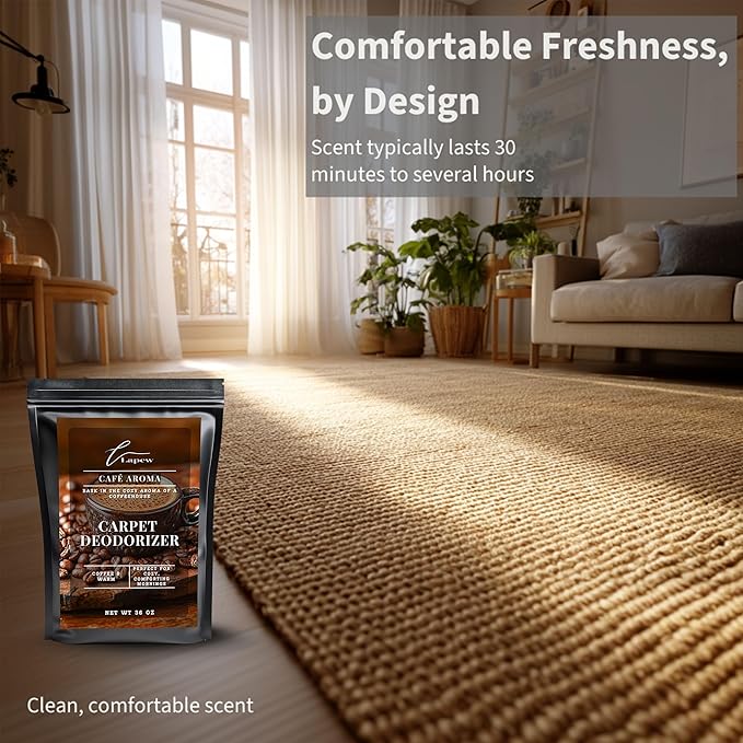 Lapew Café Aroma Carpet Deodorizer Powder - Pet Safe Freshener for Vacuuming | Scented Odor Eliminator for Home | 36 oz