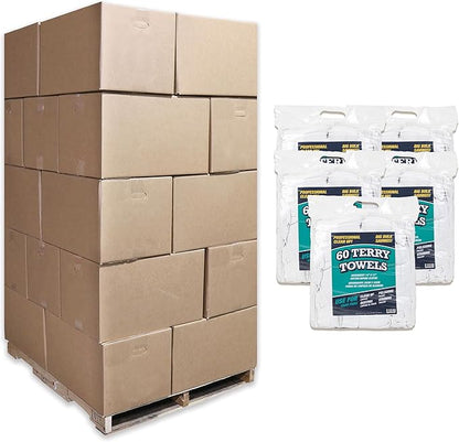 Arkwright TT60 Terry Cloth Rags Bulk, Pallet of 7500, 100% Cotton Cleaning Towels for Kitchen, Auto Shop and Bar Use, Absorbent Machine Washable, 14 x 17 in, White