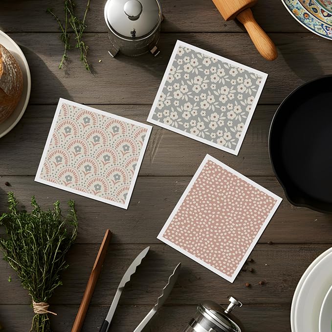 Reusable Swedish Dishcloths for Kitchen, 6 Pack Boho Floral Swedish Dish Cloths, Absorbent Flower Designs Sponge Cleaning Towels Wipes for Kitchen Cooking Home Decoration Housewarming Gifts