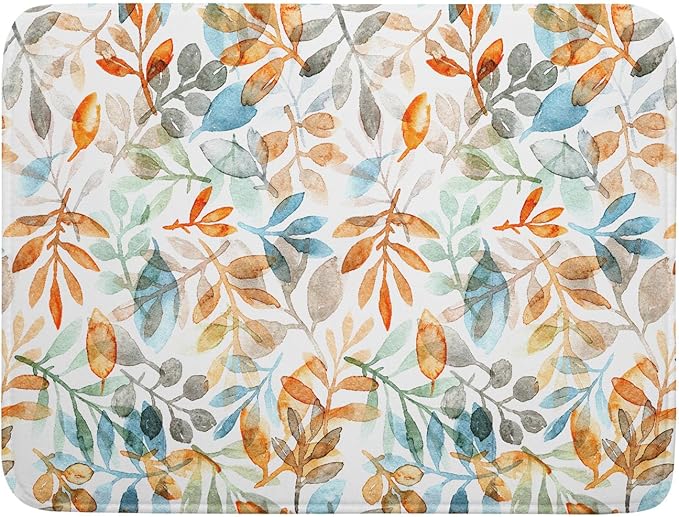 Fall Eucalyptus Leaf Dish Drying Mat 18 x 24 Inch With Absorbent Reversible Microfiber Orange Blue Leaves Autumn Drying Mats Thanksgiving Dish Drainer Mat Fast Dry For Kitchen Dining Room Decoration