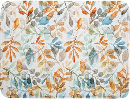 Fall Eucalyptus Leaf Dish Drying Mat 18 x 24 Inch With Absorbent Reversible Microfiber Orange Blue Leaves Autumn Drying Mats Thanksgiving Dish Drainer Mat Fast Dry For Kitchen Dining Room Decoration
