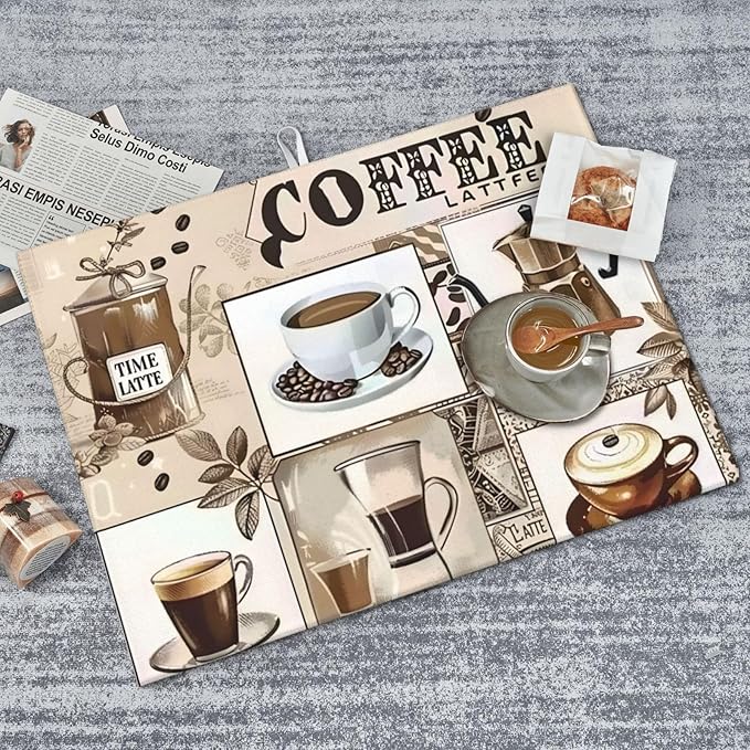 Coffee Dish Drying Mat, Highly Absorbent Microfiber Kitchen Counter Pad Reusable Washable, 18*24"