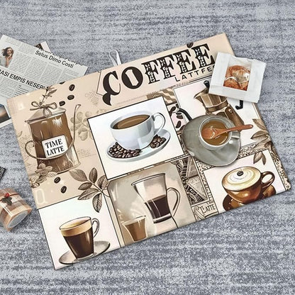 Coffee Dish Drying Mat, Highly Absorbent Microfiber Kitchen Counter Pad Reusable Washable, 18*24"