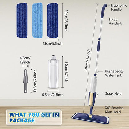 Spray Mops for Hardwood Floor Cleaning: MEXERRIS Wet Mops Dry Dust Mop with 3 Washable Pads for Swiffer Powermop - Flat Mop Home Commercial Mops for Wood Laminate Tile Vinyl Cement Concrete