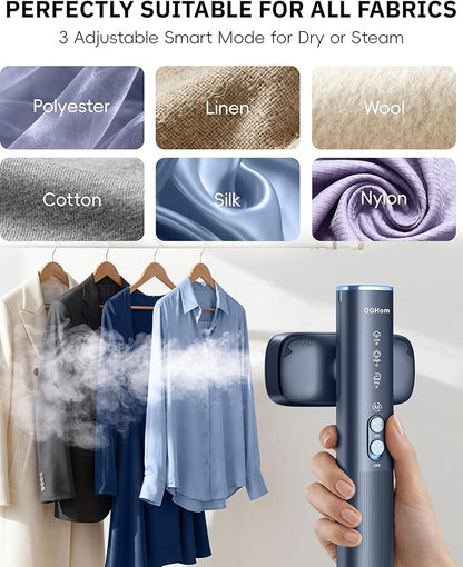 OGHom Steamer for Clothes, 110-240V Travel Steamer & Iron 2 in 1, 1000W Powerful Steam, Portable Handheld Garment Wrinkle Remover, 30s Fast Heat-Up with Dry& 2-Steam Control, for Global & Europe-Blue