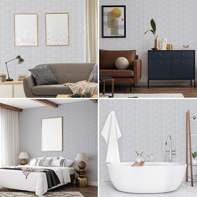 10 Pack 3D Wall Panels Peel and Stick, Waterproof Foam Stone 3D Wallpaper, Self Adhesive Foam Wallpaper for Bedroom Bathroom Kitchen (13.7 * 15.1in)