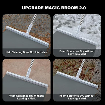 Rubber Squeegee Broom for Floor,62" Long Handle Window Squeegee, Silicone Pet Hair Remover,Magic Squeegee Broom for Indoor Cleaning,Cleans Glass, Hair, fine dust, Liquids, Suitable Smooth Floors, Rugs