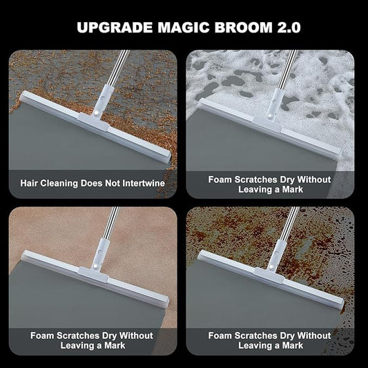 Rubber Squeegee Broom for Floor,62" Long Handle Window Squeegee, Silicone Pet Hair Remover,Magic Squeegee Broom for Indoor Cleaning,Cleans Glass, Hair, fine dust, Liquids, Suitable Smooth Floors, Rugs