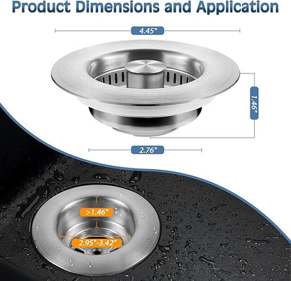 Kitchen Sink Drain Strainer 2 Pack, 304 Stainless Steel Pop Up Sink Stopper, Anti-Clogging Sink Drain Strainer for US Standard Kitchen Drain (SUS304 Brushed)