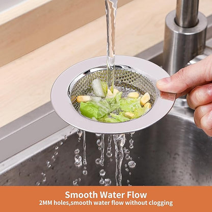 2pcs Kitchen Sink Strainer Stainless Steel, Kitchen Sink Drain Strainer, Sink Strainer, Sink Food Catcher, Upgraded Double-Layer Safe Design Large Wide Rim 4.5" Diameter