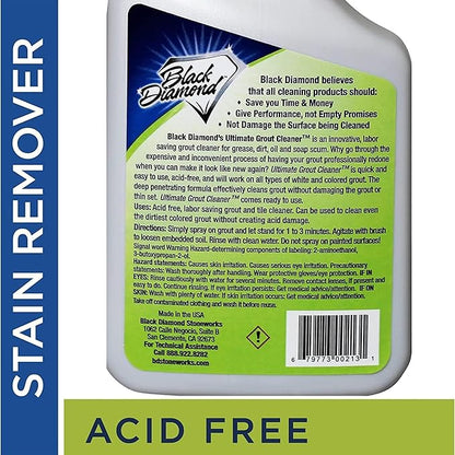 Black Diamond Stoneworks Ultimate Grout Cleaner for Tile Floors — Acid-Free Deep Cleaner Removes Grease, Dirt & Soap Scum Without Damaging Grout — Safe for Marble and All Natural Stone (1-Quart)