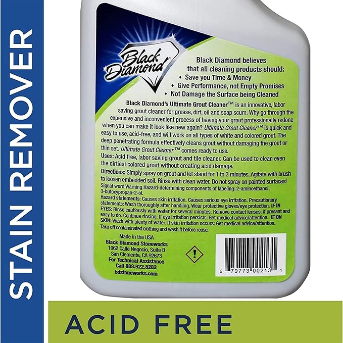 Ultimate Grout Cleaner for Tile Floors — Acid-Free Deep Cleaner Removes Grease, Dirt & Soap Scum Without Damaging Grout — Safe for Marble and All Natural Stone (2-QTS W Brush)