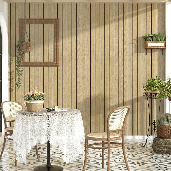 Wallercity Brown Wood Slat Wall Paneling for Interior Walls Removable Soundproof Wall Panels 3D Textured Peel and Stick Wood Panel Flexible Light Wooden Panels for Bedroom Office Studio 11.7''x197''