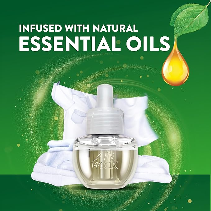 Air Wick Plug in Scented Oil Starter Kit (Warmer + 1 Refill), Fresh Linen, Air Freshener, Essential Oils