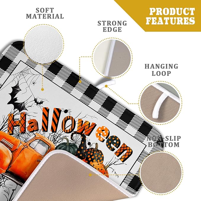 Holiday Truck Dish Drying Mat - Orange Holiday Absorbent Microfiber Dish Drying Pad for Kitchen Counter