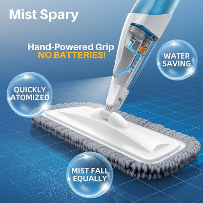 JOYMOOP Spray Mop for Floor Cleaning, Dry & Wet Microfiber Cleaner with 18oz Refillable Bottle and 2 Replacement Pads, for Home or Commercial Use