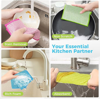 AIDEA Non Scratch Wire Dishcloth 24PK, Upgraded Wire Dishwashing Rag for Kitchen, Dual Sided, Dish Cloths for Washing Dishes, Cleaning Pads Steel Scrubber for Cookware, Sinks, Dishes, Stove Tops,7"×8"