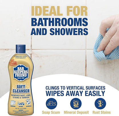 Bar Keepers Friend Soft Cleanser (13 oz) and MORE Spray + Foam (25.4 oz) Multipurpose Cleaner Bundle, Stain & Rust Remover for Multi Surface Bathroom, Kitchen & Outdoor Cleaning