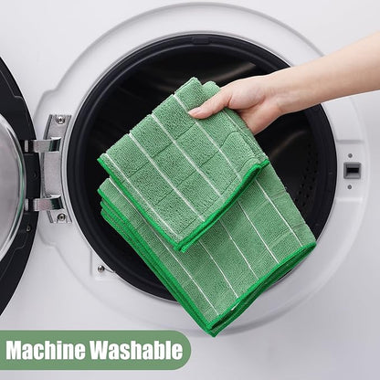 Homaxy Microfiber Kitchen Towels and Dishcloths Set, 16 Pack Soft and Absorbent Dish Hand Towels Bulk, 28 x 16 Inch & 12 x 12 Inch Quick Drying Rags for Washing Dishes, Grass Green