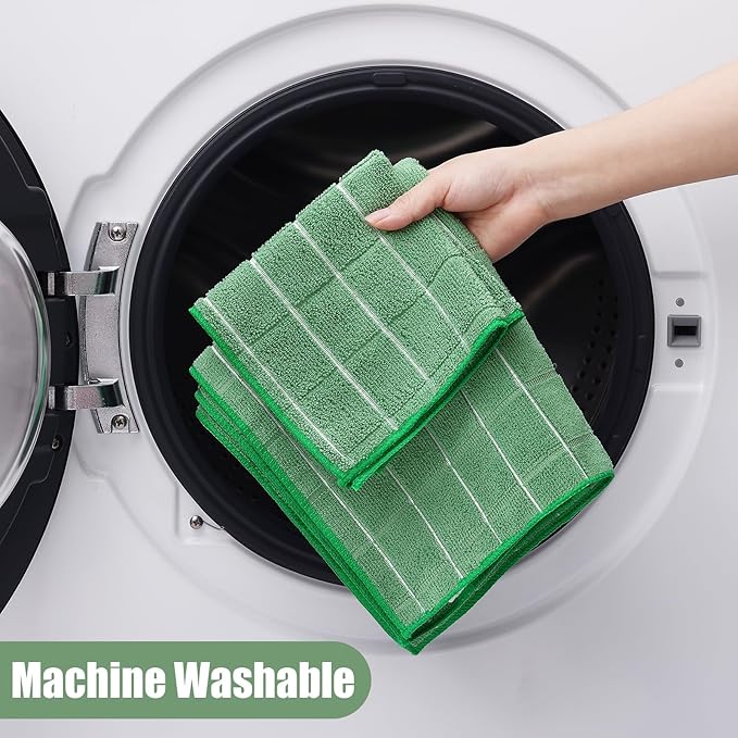 Homaxy Microfiber Kitchen Towels and Dishcloths Set, 20 Pack Soft and Absorbent Dish Hand Towels Bulk, 28 x 16 Inch & 12 x 12 Inch Quick Drying Rags for Washing Dishes, Grass Green