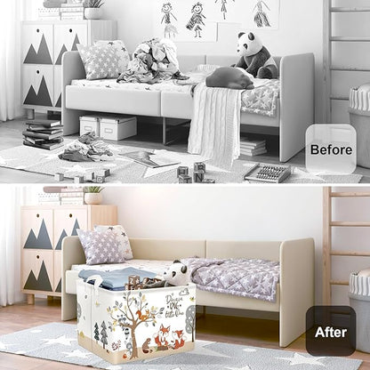 Forest Animals Laundry Hamper Woodland Tree Large Storage Basket Parents Organizer Kids Clothes Toy Bins for Bedroom, Bathroom, Fox, 36L