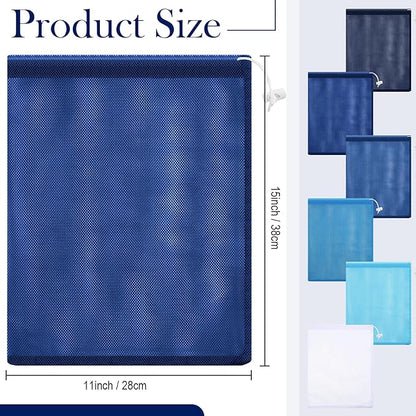 Frienda 6 Pieces Mesh Stuff Sack, 11 x 15 Inch Durable Nylon Drawstring Laundry Bag for Rinsing Beach Toys, Seashell Collecting, Mesh Bags and Travel(Blue)