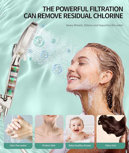 SR SUN RISE Filtered Shower Head with Handheld High Pressure 9 Spray Mode Showerhead Detachable Shower Head Water Softener Filters Beads for Hard Water Remove Chlorine 1 Filter Brushed Nickel
