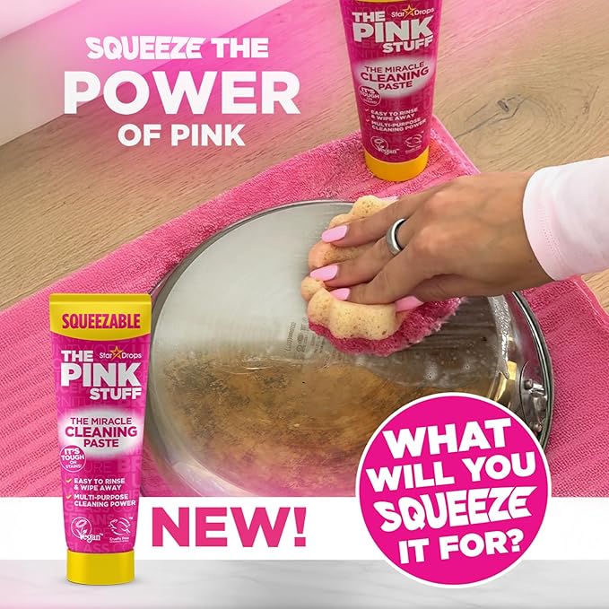 Stardrops The Pink Stuff Miracle Multi Purpose Cleaner Spray, Squeezable Cleaning Paste & SQeeZY Scrubber Sponge | Multi Surface Household Cleaning Kit for Kitchen, Bathroom, Tiles & Appliances