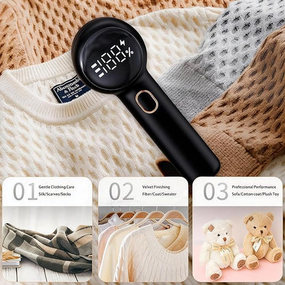Fabric Shaver, Electric Lint Remover Rechargeable with 2 Replaceable Blades, 3 Speeds, Digital LED Display to Remove Pilling for Clothes, Furniture, Sweater, Couch, Blanket (Black)